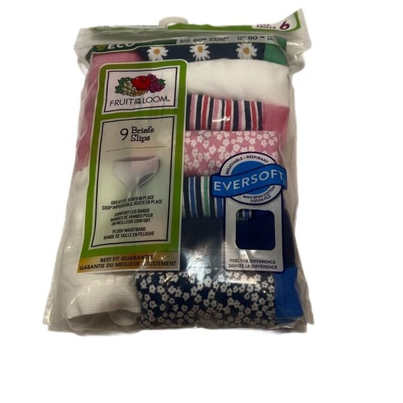 NWT Fruit of the Loom Youth Girls Brief Slips Cotton 9 Pack Panty Underwear 6 - Picture 2 of 3